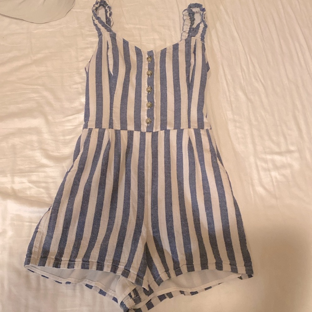Blue and White Striped Romper